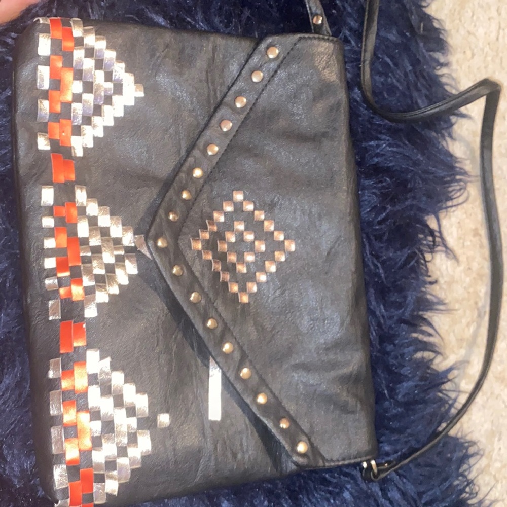 Tribal Crossbody Purse Color:Black,Silver,and Red